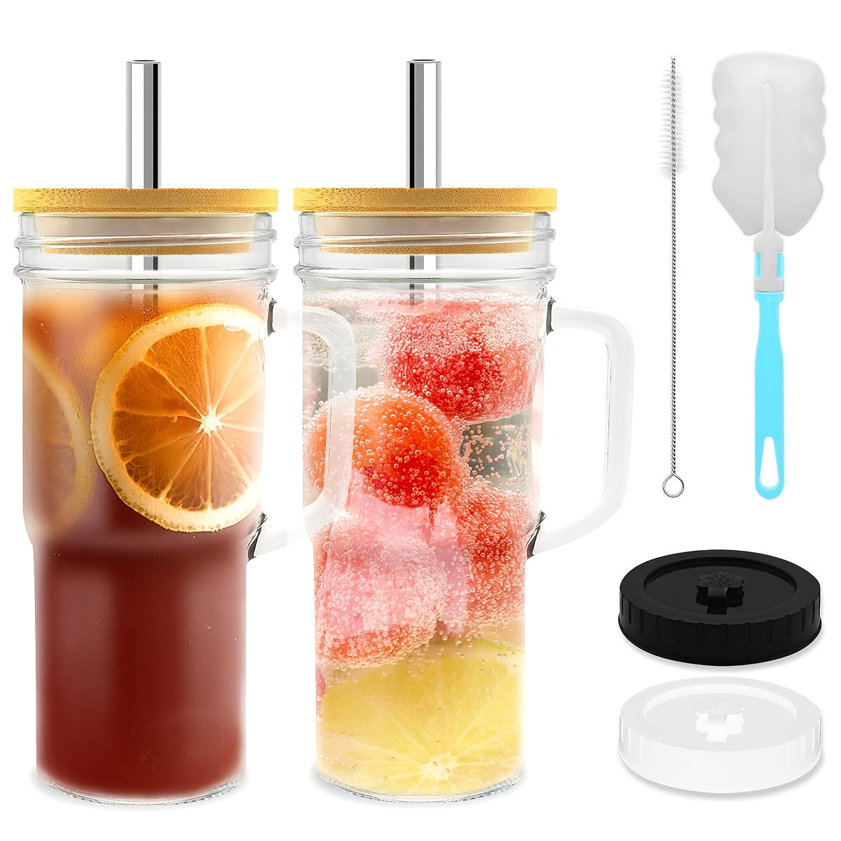 2/4pcs 24oz Glasses with Lids And Straws - Wide Mouth Glasses with Bamboo Lids And Straws, Iced Coffee Mugs, Cold Drink Mugs, Beer Mugs.