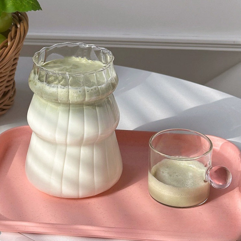 4/6pcs LDQ Ribbed Glass Cups with Straw & Lid - 18oz Wave Design Drinking Glasses for Iced Coffee, Latte, Water, Matcha, Juice - Food-Safe, Leak-Proof, Hand Wash Only, Coffee Accessories, Beverage Serving, Wave Pattern, Natural Style, Hand Wash Safe