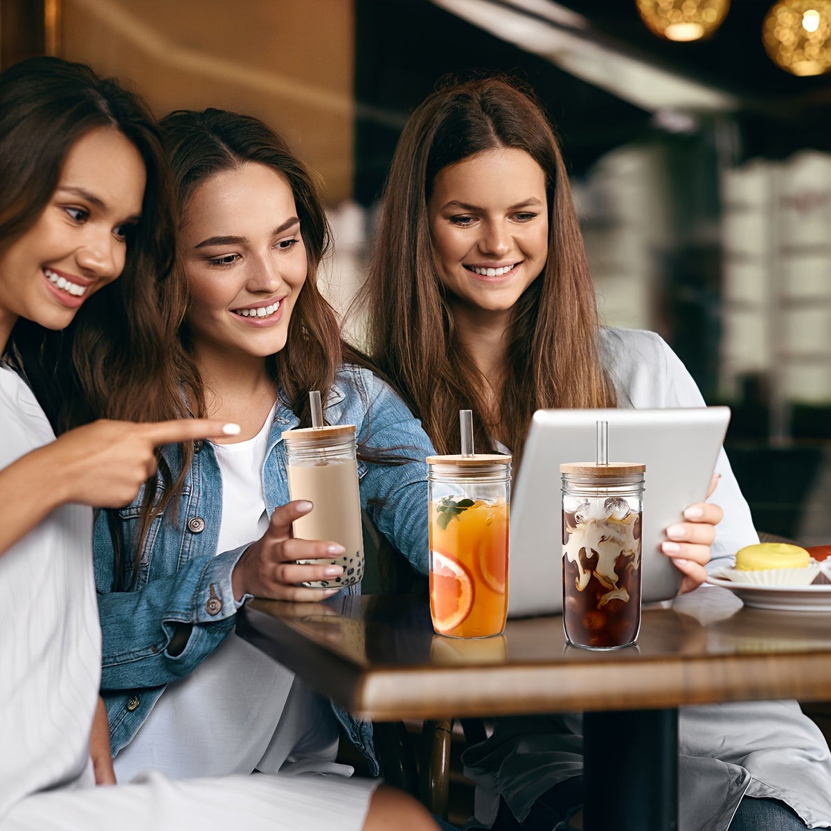 4pcs Reusable Glass Tumblers with Lids & Straws - 24oz Oval-Shaped Cups for Smoothies, Iced Coffee, Sun Tea - Durable, Hand Wash Only, Perfect for Parties & Home Use, Party Drinkware | Modern Tumbler Design | Durable Glassware, Glass Tumblers for Drinks