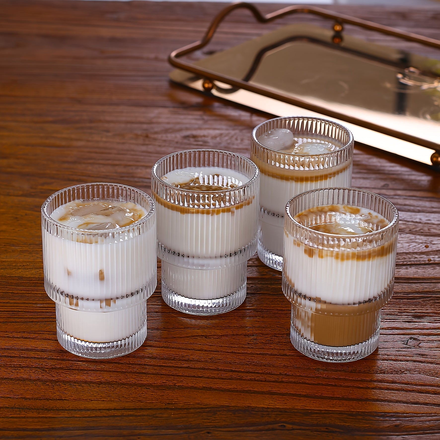 6pcs, 200ml/6.8oz Stackable Ribbed Glass Cups, Iced Coffee Cups, Juice Cups, Vertical Striped Retro Glass Cups, Reusable Glass Cups, Suitable for Halloween, Christmas, Easter, Thanksgiving