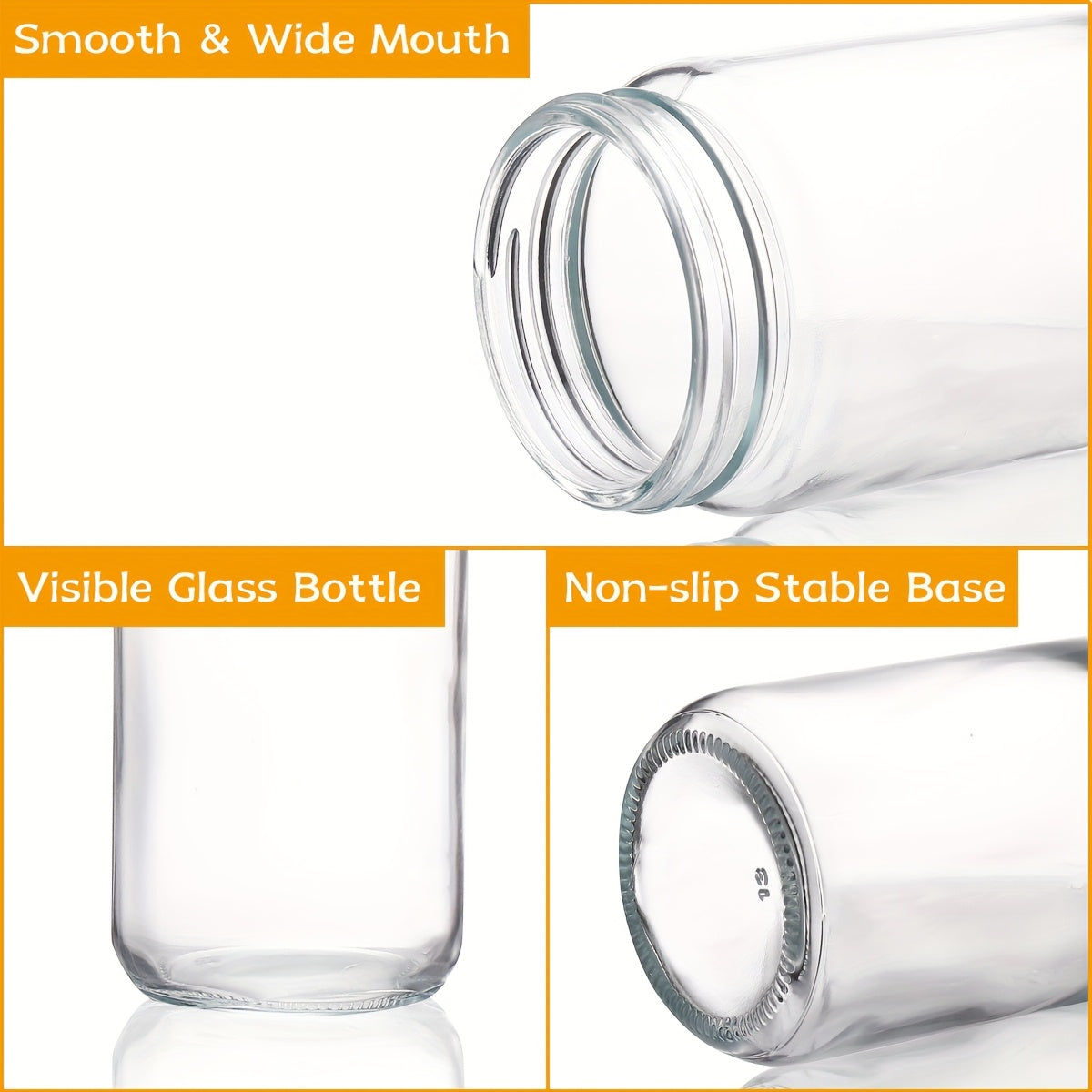 8pcs Glass Juice Bottle with Lid, Glass Bottle for Juicing - for Smoothies, Water, Milk & Kombucha, Round Carafe with Lid, BPA Free, 2 Straws Included!