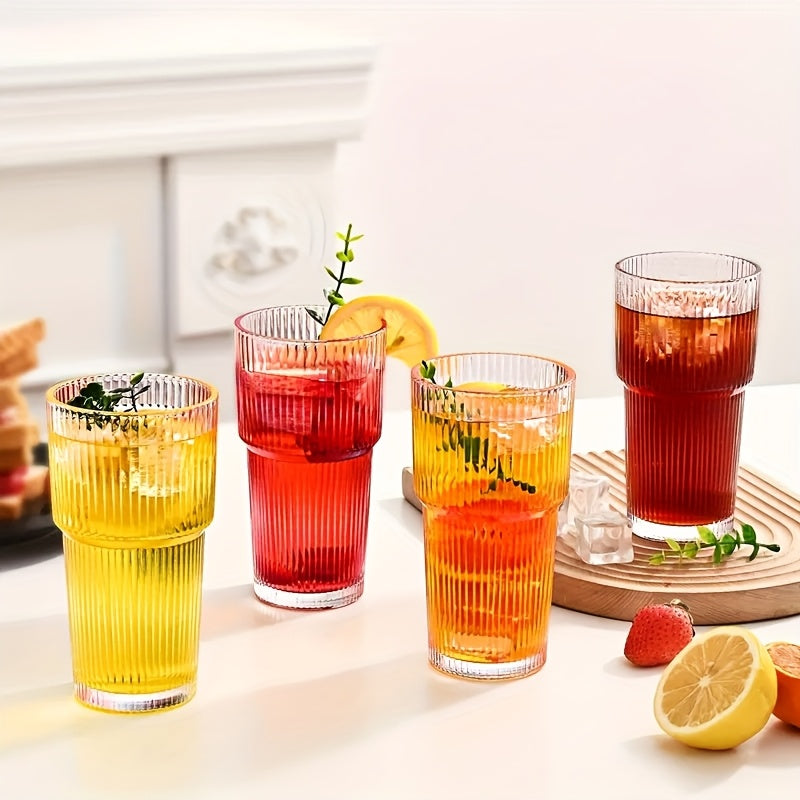 1/2pcs Stylish Striped Glass with Straw And Lid - High-value Glass Holds Approx. 18.6-20.29oz Of Water, Perfect for Coffee, Tea, Iced Milk Americano And Lattes, A Long-lasting Beverage Glass!