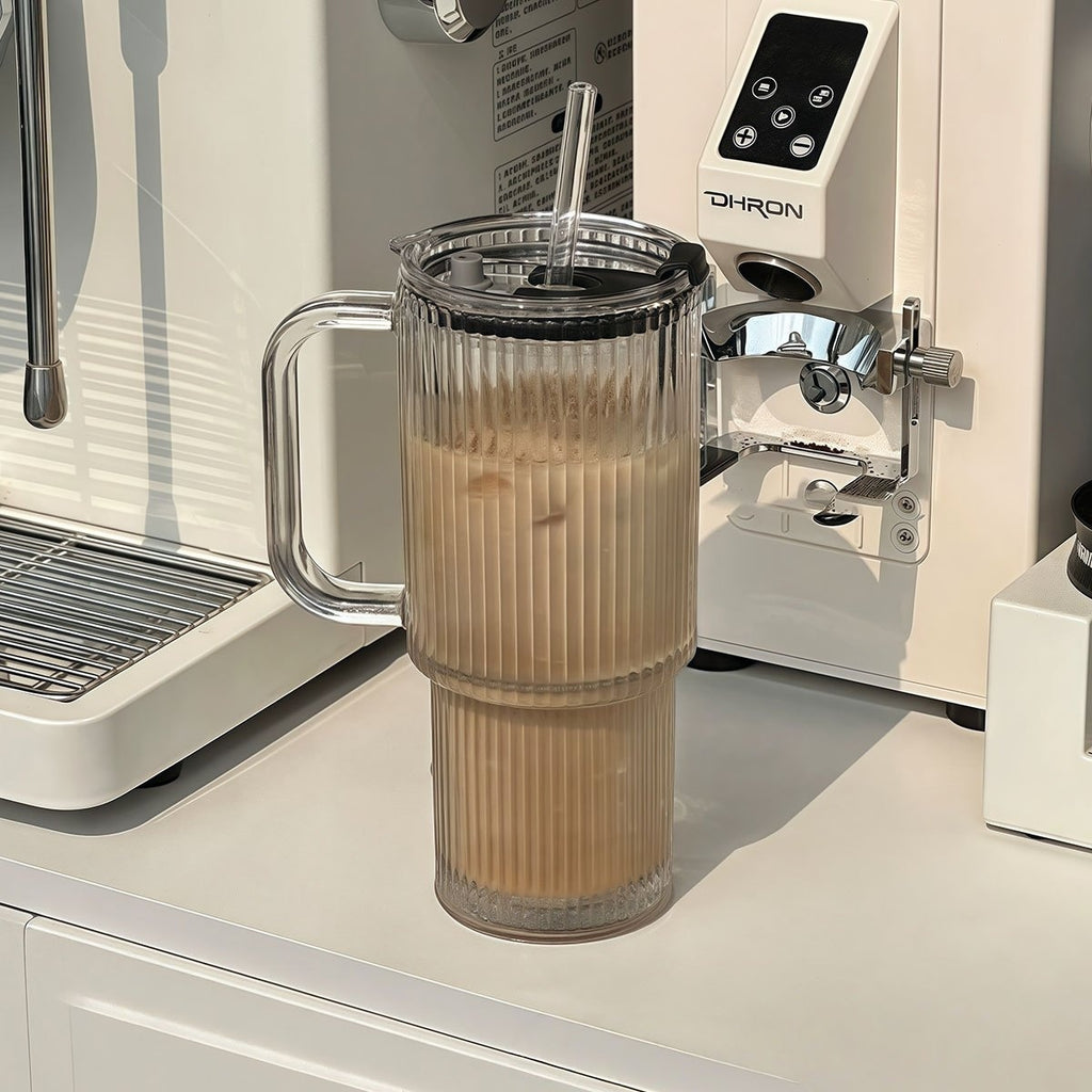 1pc 530ml/18oz Large Capacity Straw Cup with Lid, Stylish INS-Style Summer Iced Coffee Glass Tumbler, Reusable Drinking Cup for Coffee, Tea, Whiskey, Milk, Iced Americano & Latte