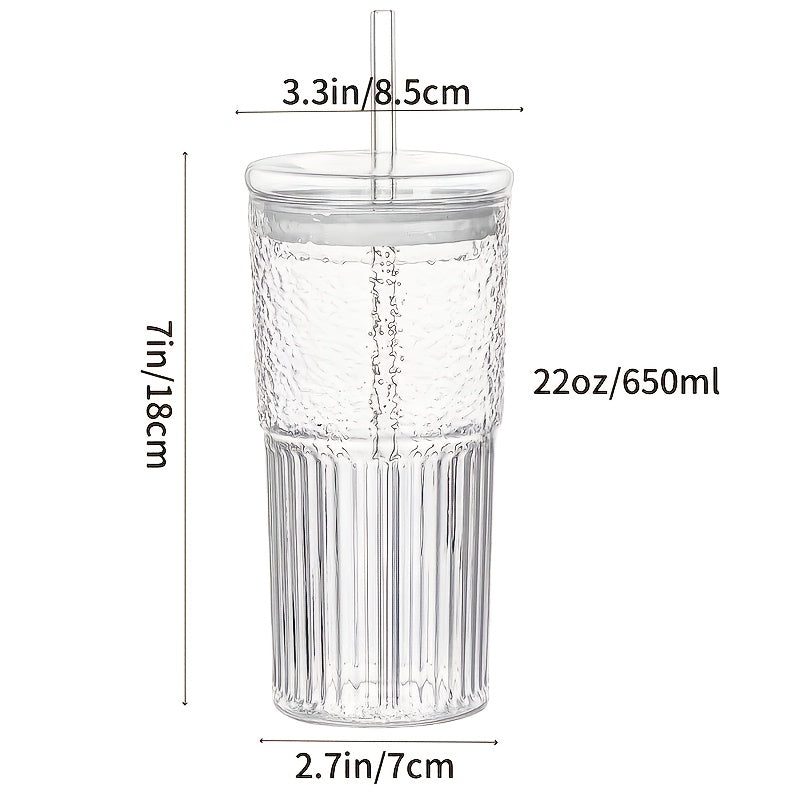 2 Glasses, 650 Ml/22.2 Oz With Lid And Straw - Perfect For Iced Coffee, Smoothies, And Travel - Reusable And Ideal Gift For Women - Christmas Gift