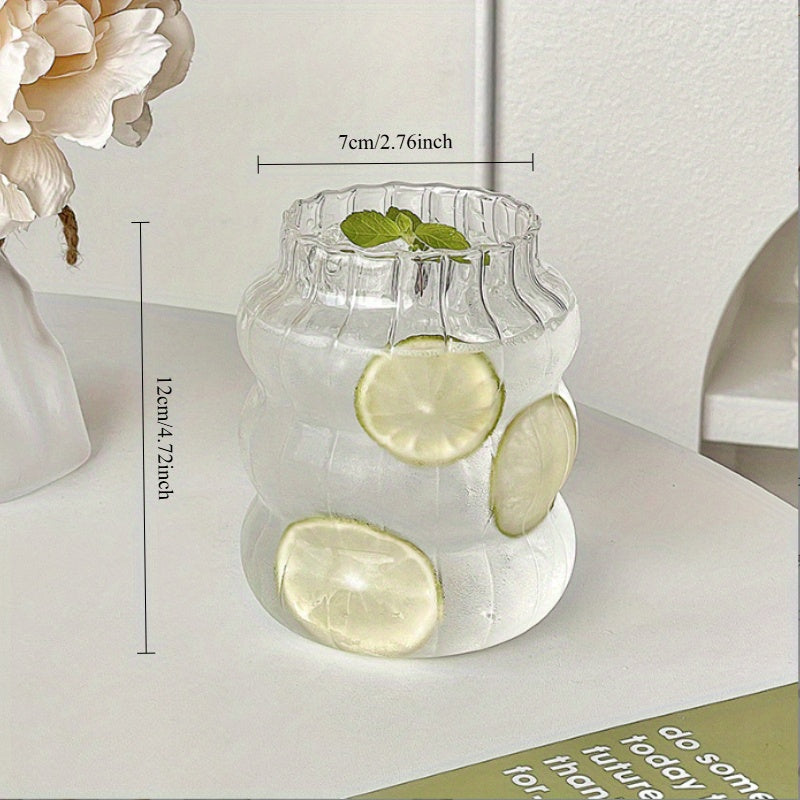 4/6pcs LDQ Ribbed Glass Cups with Straw & Lid - 18oz Wave Design Drinking Glasses for Iced Coffee, Latte, Water, Matcha, Juice - Food-Safe, Leak-Proof, Hand Wash Only, Coffee Accessories, Beverage Serving, Wave Pattern, Natural Style, Hand Wash Safe