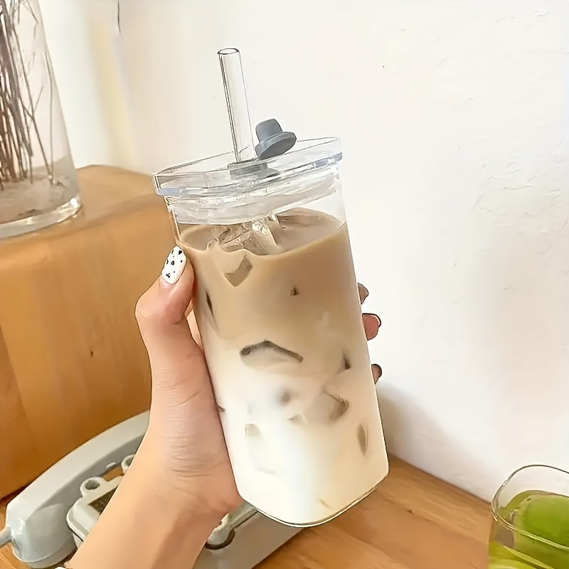 2pcs Square Glass Mug with Lid, Portable Drinking Mug, Perfect Coffee Mug, Includes Glass Lid/Straw, Gift for Mug Collectors, Father'S Day Mug, Great for Office, Home, School And Outdoor Use!, Best for Christmas