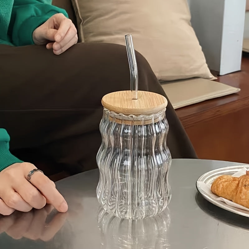 2/4pcs Chubby Cloud-Shaped Glass Drinking Cups with Lids and Straws, Transparent Irregular Glassware for Milk, Iced Coffee, Juice - No Assembly Required