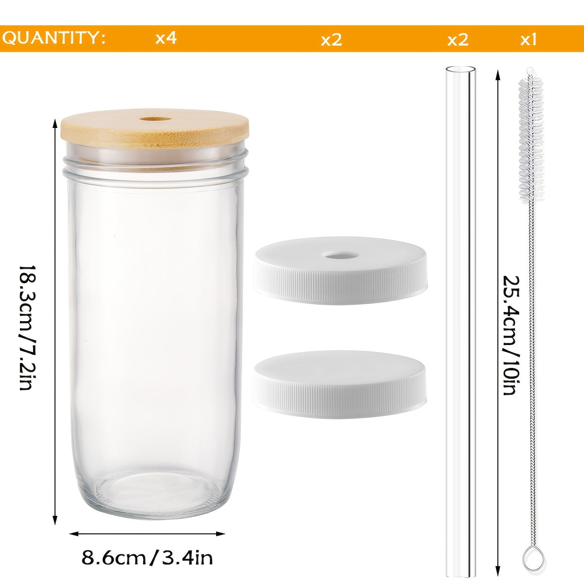 8pcs (4 Cups+4 Lids) Novelty Tableware With Double Lid Design And Glass Straws, Suitable For Yogurt, Tea, Milk, Iced Coffee, Salad As Birthday Gifts For Wives And Mothers, With Straw Cleaning Brush Included