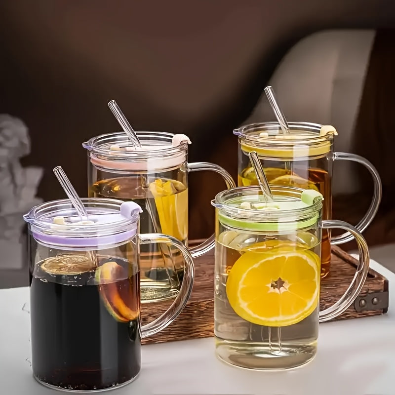 2/4 High-capacity Glass Cups, Heat-resistant Household Drinking Cups, Come With Cup Brushes, Straws, And Lids, Available In Multiple Colors