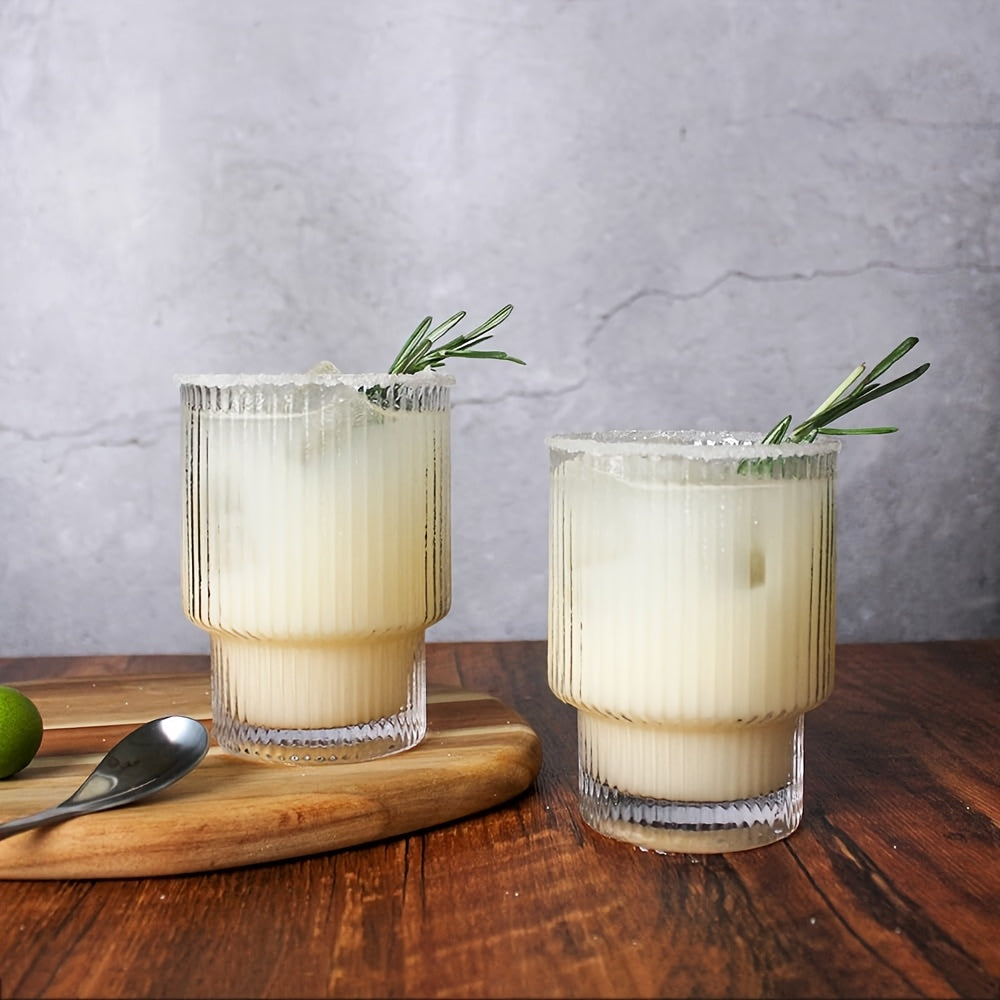 6pcs, 200ml/6.8oz Stackable Ribbed Glass Cups, Iced Coffee Cups, Juice Cups, Vertical Striped Retro Glass Cups, Reusable Glass Cups, Suitable for Halloween, Christmas, Easter, Thanksgiving
