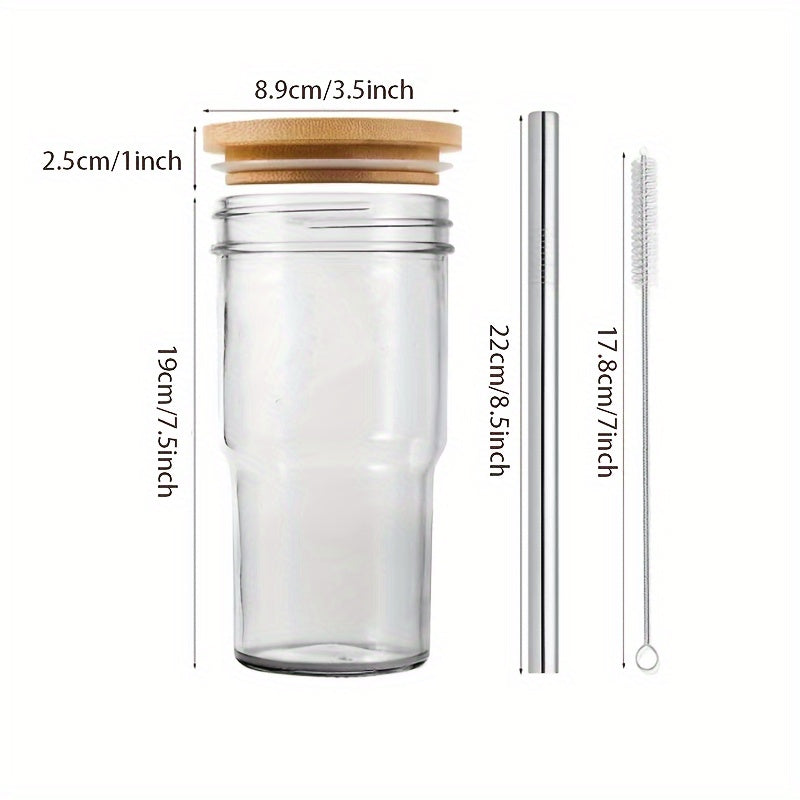 2pcs/4pcs Insulated Glass Cup Cold Drink Cup Slush Cold Drink Glass Straw Cup Water Cup Wooden Lid with Cup Cover Straw Straw Cleaner Home Cold Drink Party Beverage Accessories
