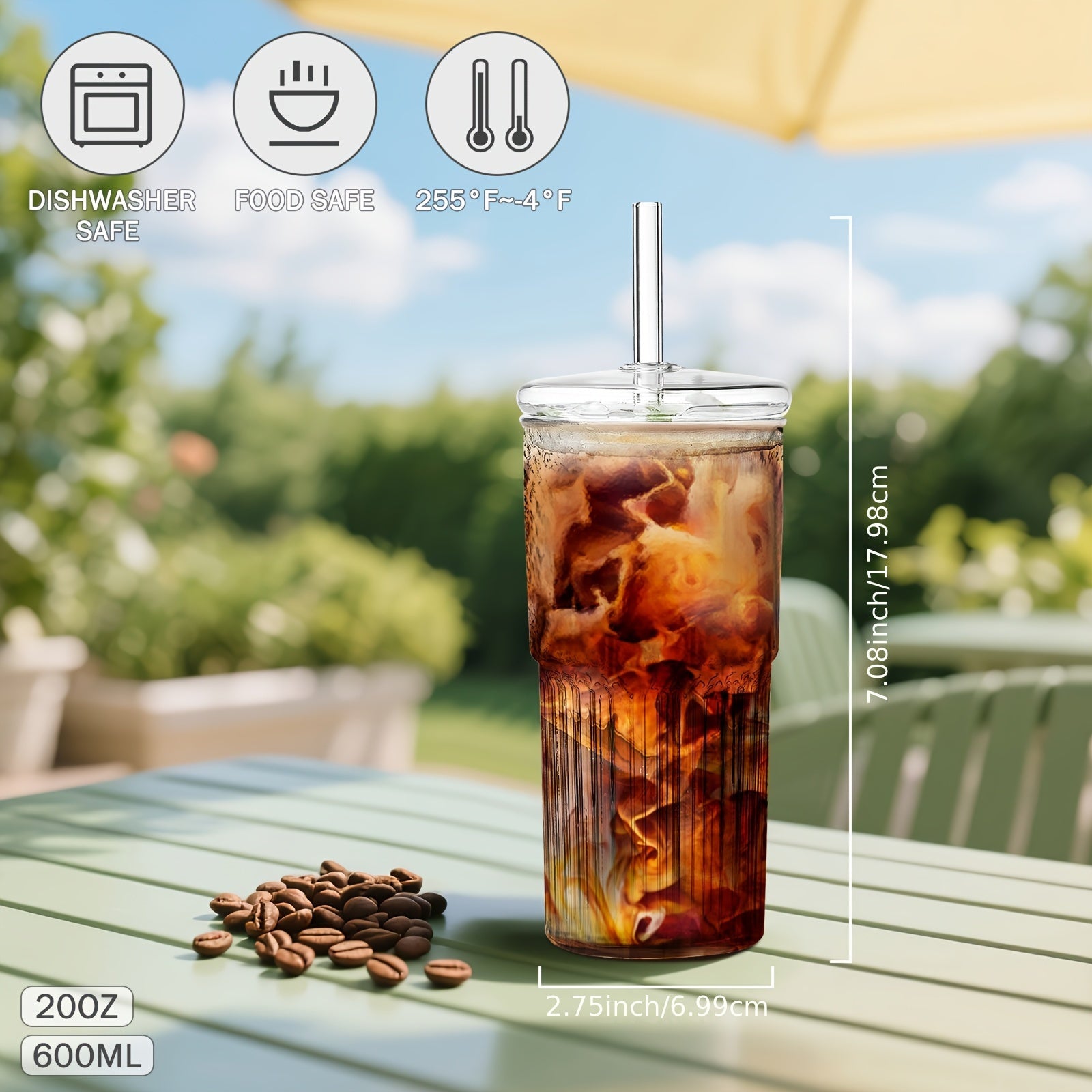 4-Pack High Borosilicate Glass Cup Set With Lids And Straws - 20oz Reusable Iced Coffee Glasses For Juice, Milk, Tea - Durable Drinkware For Home And Gift Use