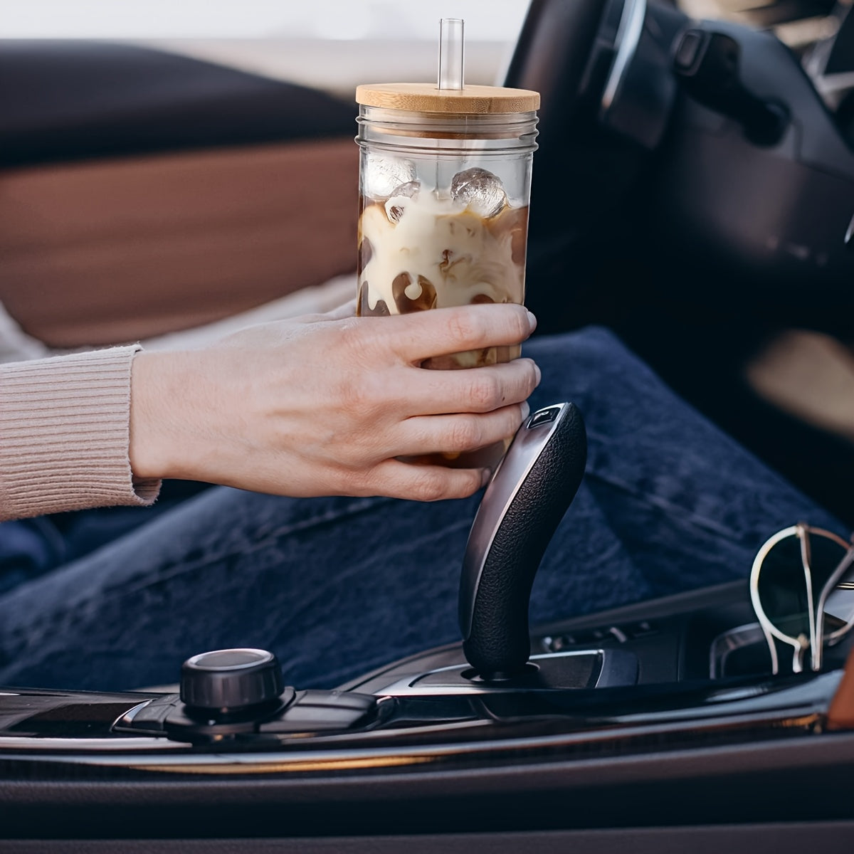 4pcs Reusable Glass Tumblers with Lids & Straws - 24oz Oval-Shaped Cups for Smoothies, Iced Coffee, Sun Tea - Durable, Hand Wash Only, Perfect for Parties & Home Use, Party Drinkware | Modern Tumbler Design | Durable Glassware, Glass Tumblers for Drinks
