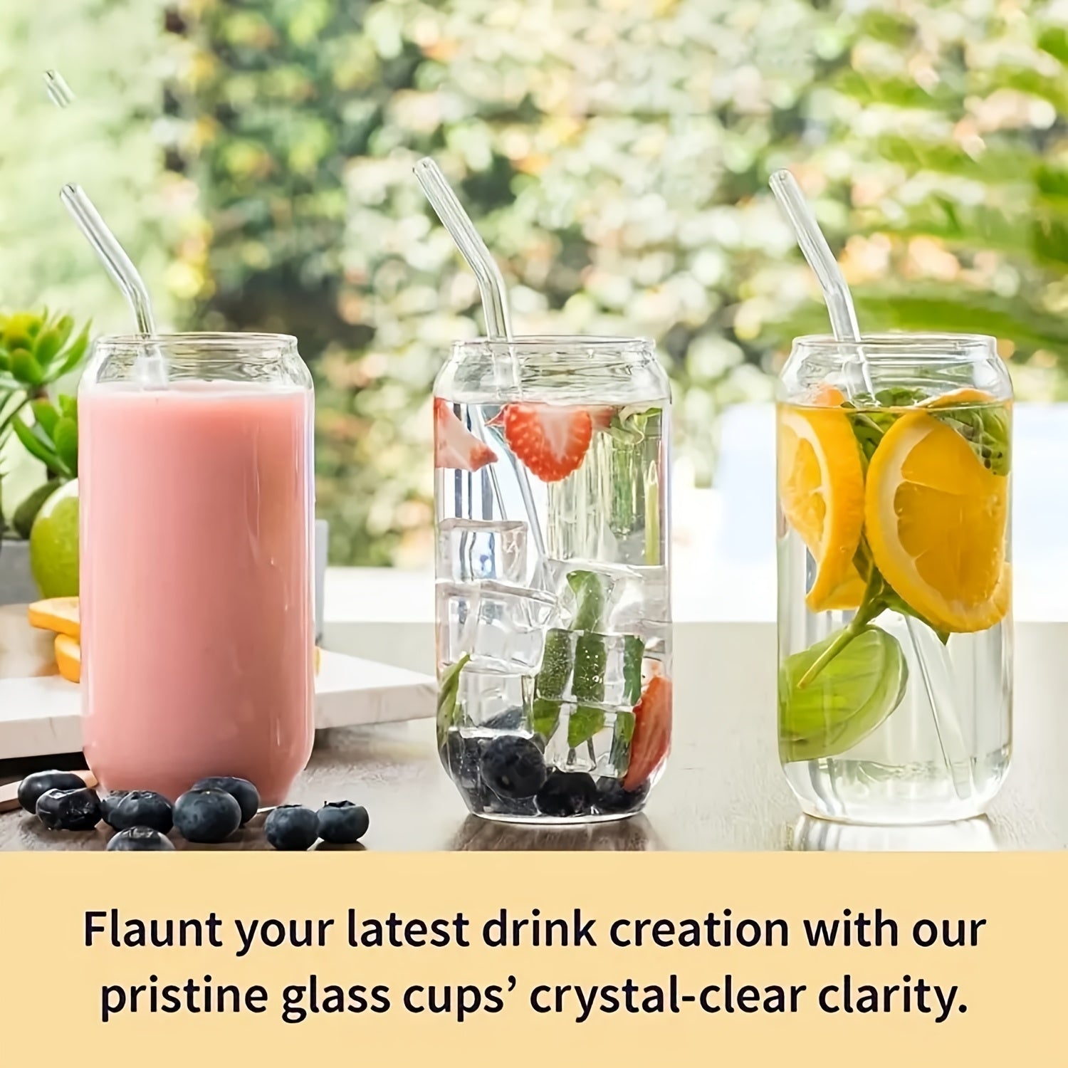 8pcs, Glass Cup, Glass Cup with Lid And Straw, Mason Jar Drinking Cup, Iced Coffee Cup, Glass Cup with Bamboo Lid, Exquisite Water Cup, Reusable Straw Cup, Suitable for Family Gatherings, 18.7oz/550ml
