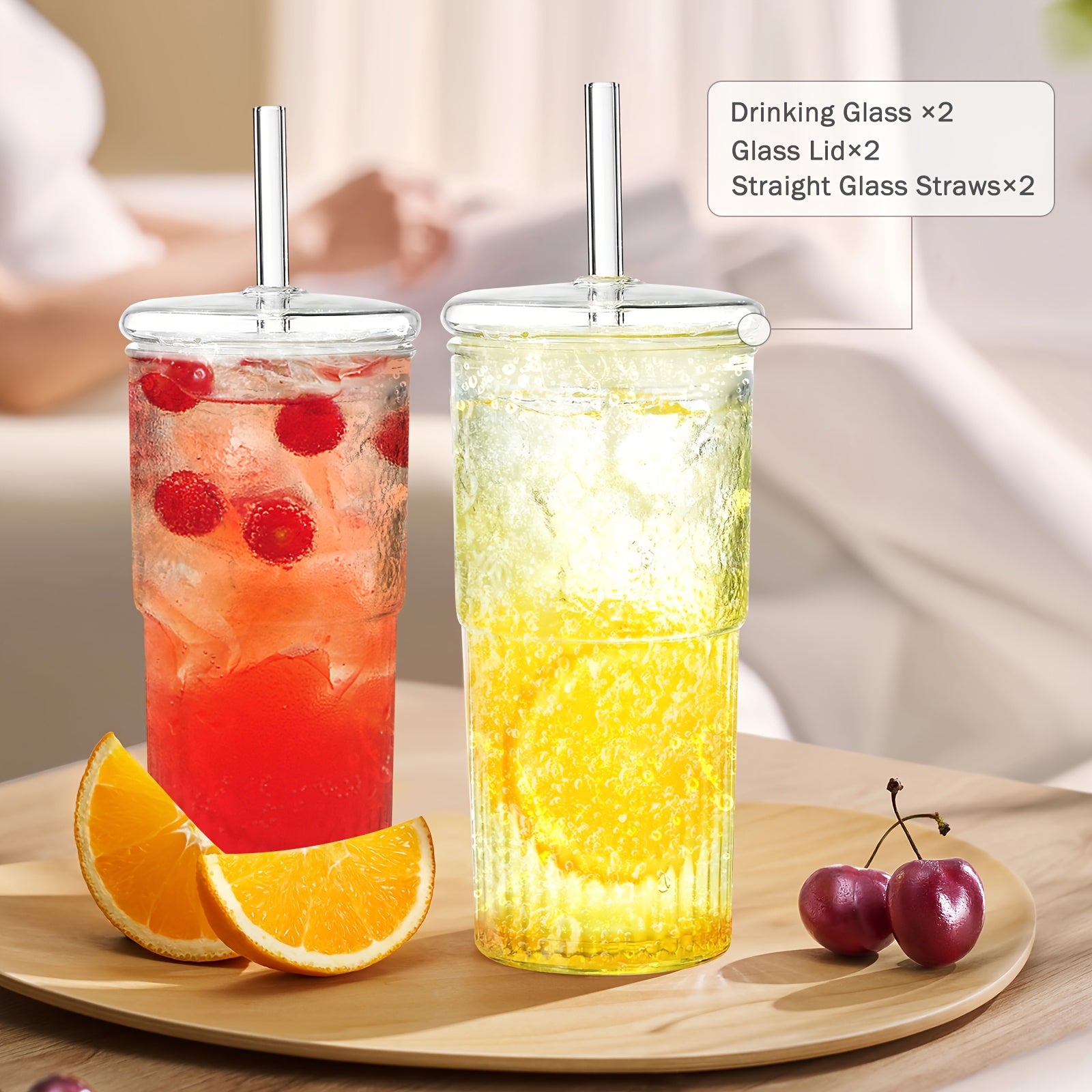 4-Pack High Borosilicate Glass Cup Set With Lids And Straws - 20oz Reusable Iced Coffee Glasses For Juice, Milk, Tea - Durable Drinkware For Home And Gift Use