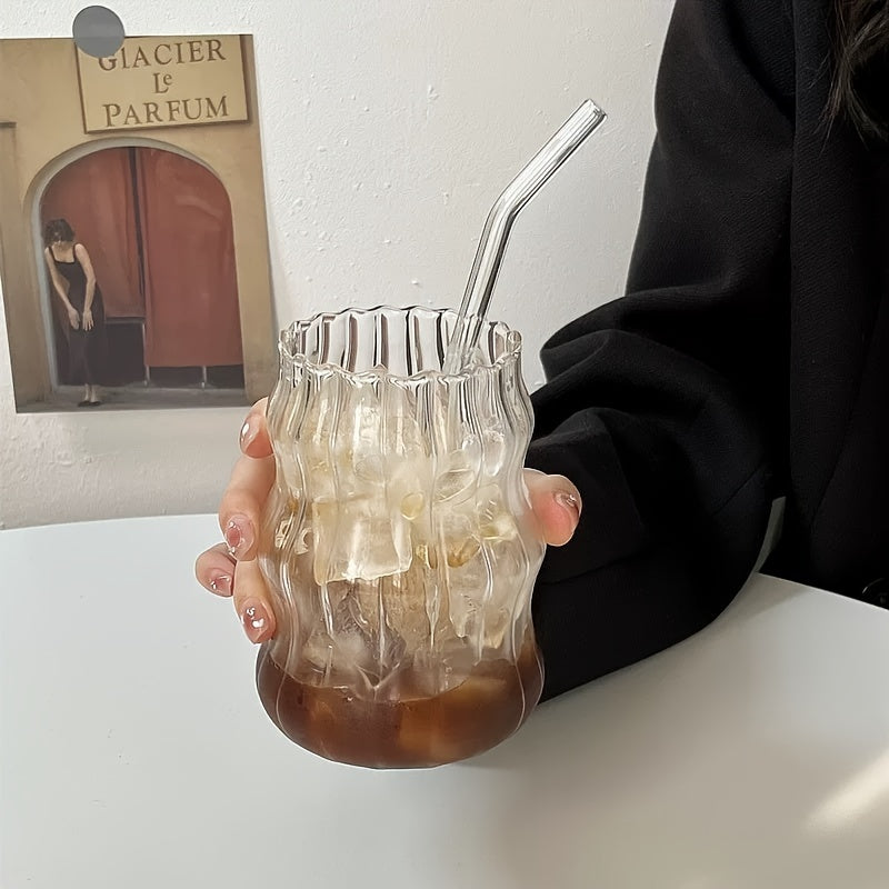 2/4pcs Chubby Cloud-Shaped Glass Drinking Cups with Lids and Straws, Transparent Irregular Glassware for Milk, Iced Coffee, Juice - No Assembly Required