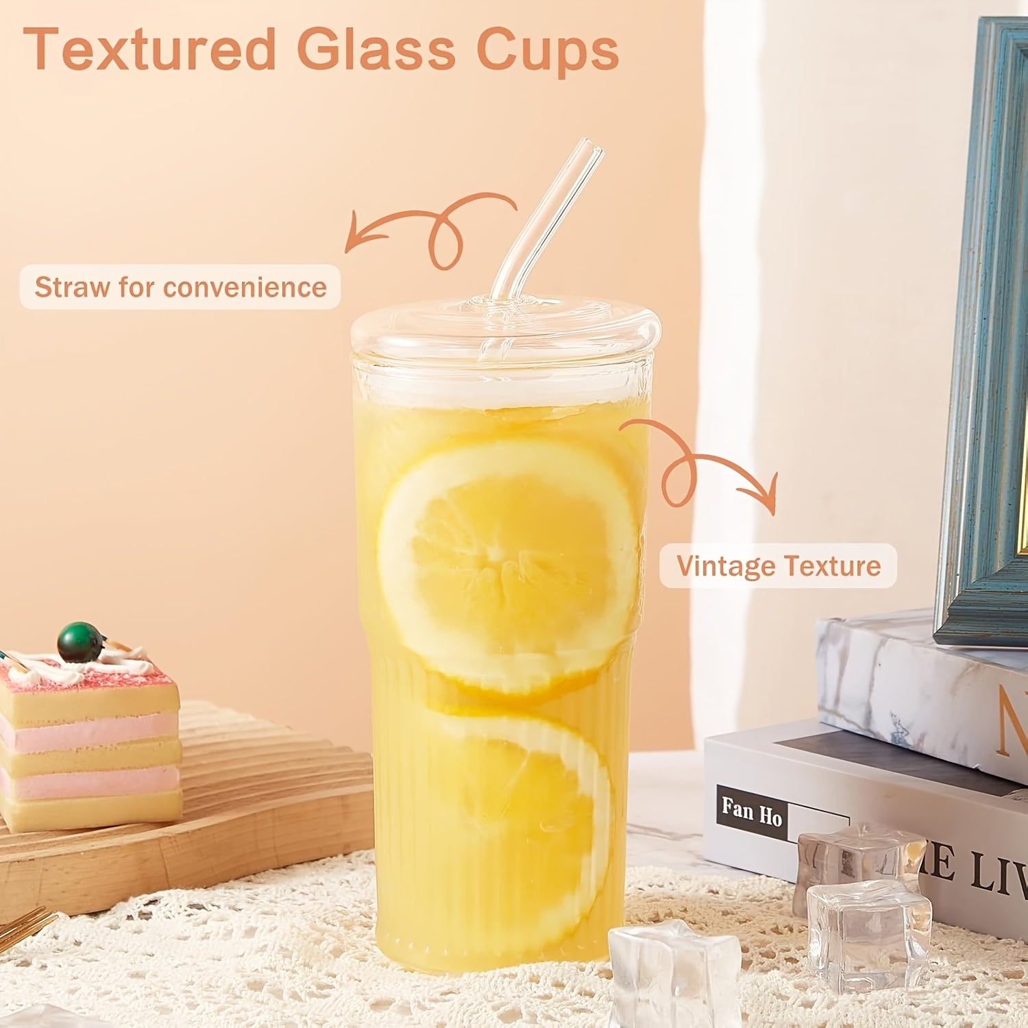 4-Pack High Borosilicate Glass Cup Set With Lids And Straws - 20oz Reusable Iced Coffee Glasses For Juice, Milk, Tea - Durable Drinkware For Home And Gift Use