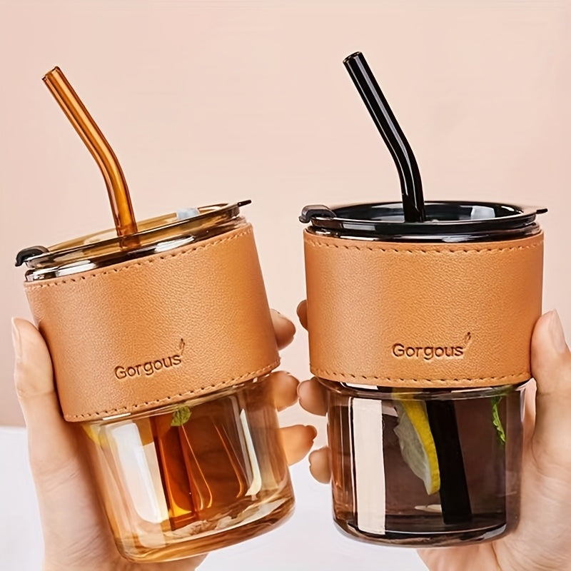 Reusable Glass Water Cup with Lid & Glass Straw - 350ml (12oz) BPA-Free Tumbler, Leakproof for Iced Coffee, Tea, Juice - Dishwasher Safe, for Home, Office, Travel, Christmas Gift,, Local Warehouse, Office Drinkware, Home Beverage Container, Stylish