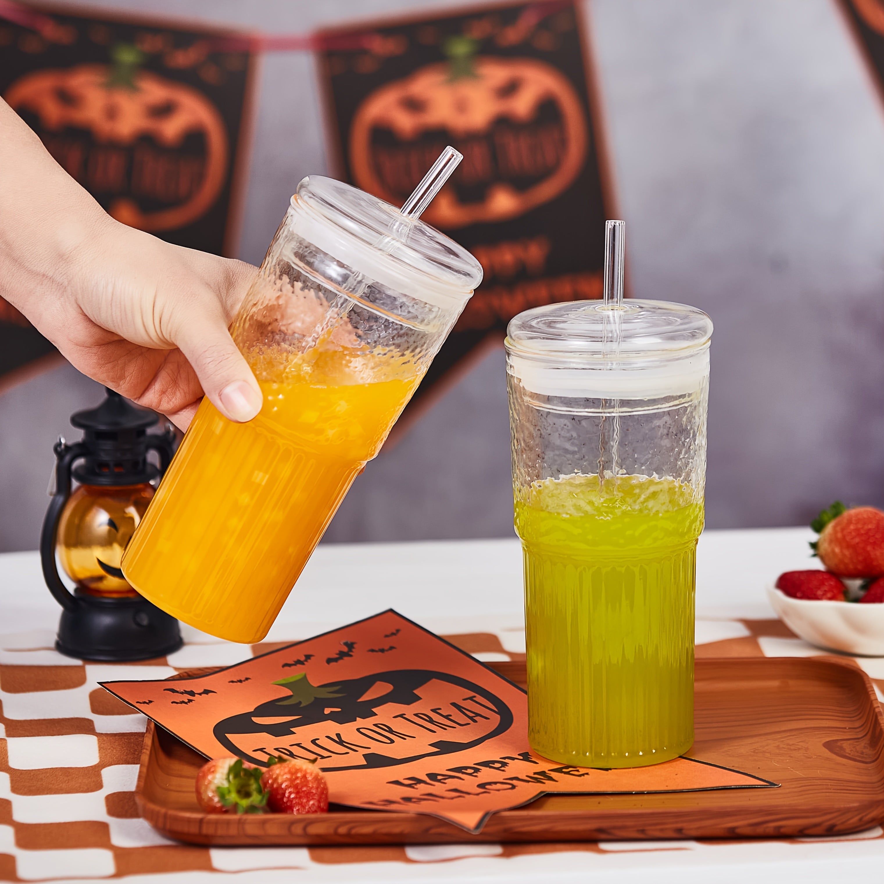 2 Glasses, 650 Ml/22.2 Oz With Lid And Straw - Perfect For Iced Coffee, Smoothies, And Travel - Reusable And Ideal Gift For Women - Christmas Gift