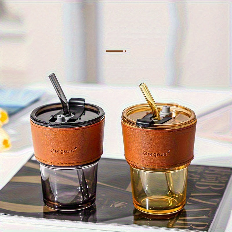 Reusable Glass Water Cup with Lid & Glass Straw - 350ml (12oz) BPA-Free Tumbler, Leakproof for Iced Coffee, Tea, Juice - Dishwasher Safe, for Home, Office, Travel, Christmas Gift,, Local Warehouse, Office Drinkware, Home Beverage Container, Stylish