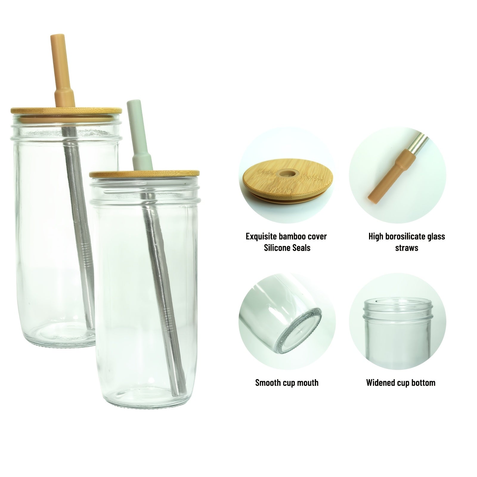Glass Tumbler with Lids And Straws 2pcs, 24oz Glass Drinking Jars with Lids And Straws, Reusable Wide Mouth Mason Jar Iced Coffee Cup, Smoothie Cup Coffee Travel Mug for Car/Home, Graduation Season