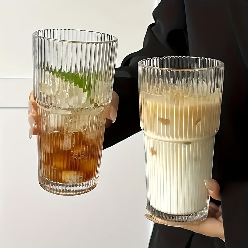 1pc 20.29oz Large Striped Glass Cup with Lid - Insulated, Reusable for Cold Drinks, Juice & Coffee - Ideal for Home, Office, and Holiday Gatherings, Hand Wash Only, Versatile Drinkware | Stylish Drinkware | Insulated Glass Cup