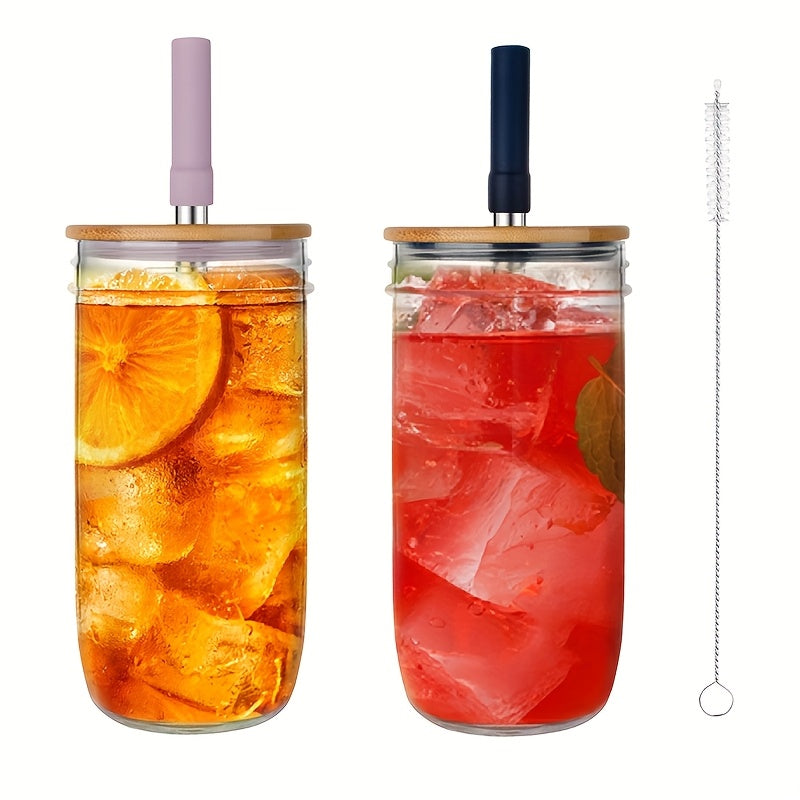 Glass Tumbler with Lids And Straws 2pcs, 24oz Glass Drinking Jars with Lids And Straws, Reusable Wide Mouth Mason Jar Iced Coffee Cup, Smoothie Cup Coffee Travel Mug for Car/Home, Graduation Season