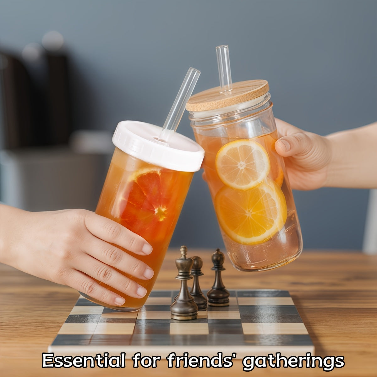8pcs (4 Cups+4 Lids) Novelty Tableware With Double Lid Design And Glass Straws, Suitable For Yogurt, Tea, Milk, Iced Coffee, Salad As Birthday Gifts For Wives And Mothers, With Straw Cleaning Brush Included
