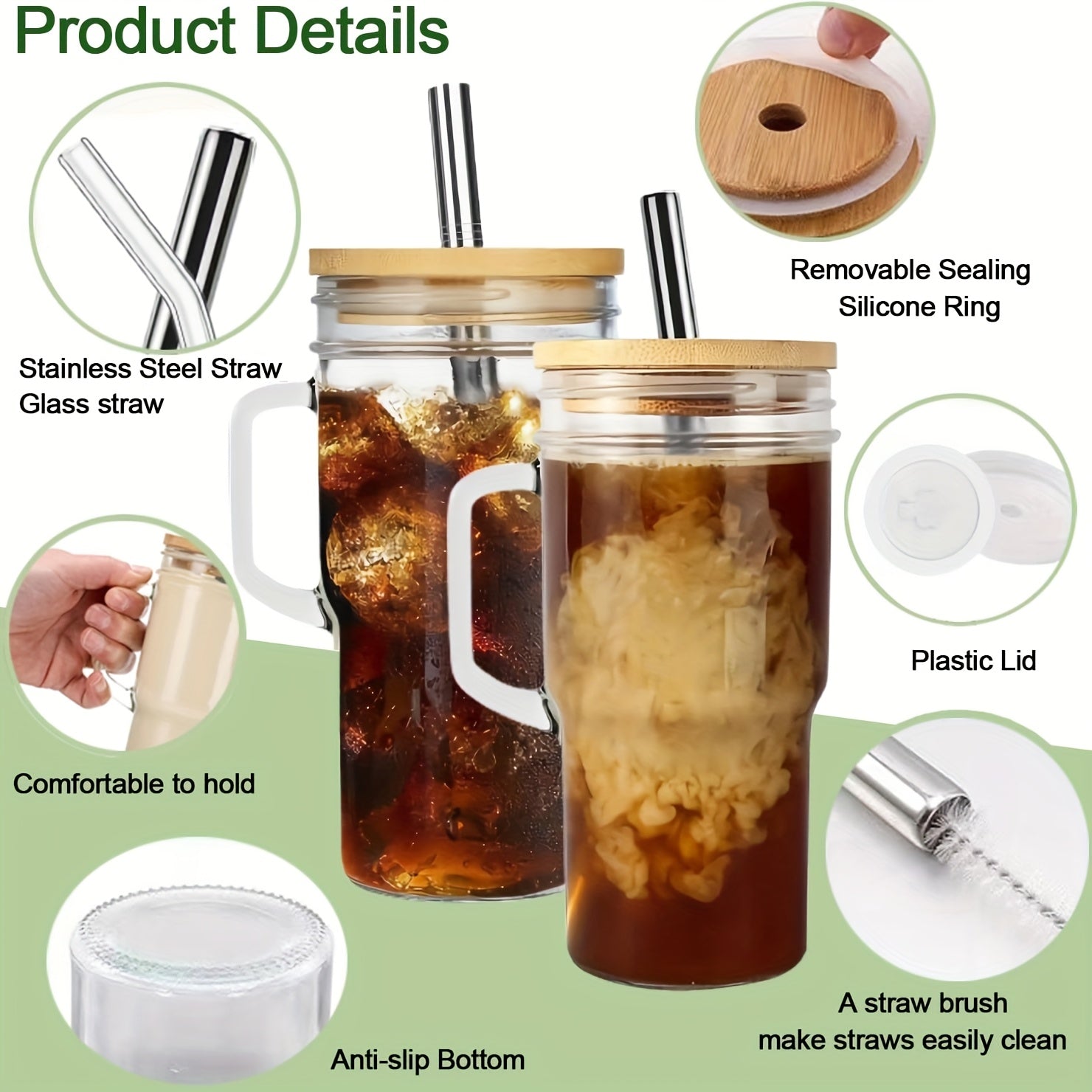 2/4pcs 24oz Glasses with Lids And Straws - Wide Mouth Glasses with Bamboo Lids And Straws, Iced Coffee Mugs, Cold Drink Mugs, Beer Mugs.