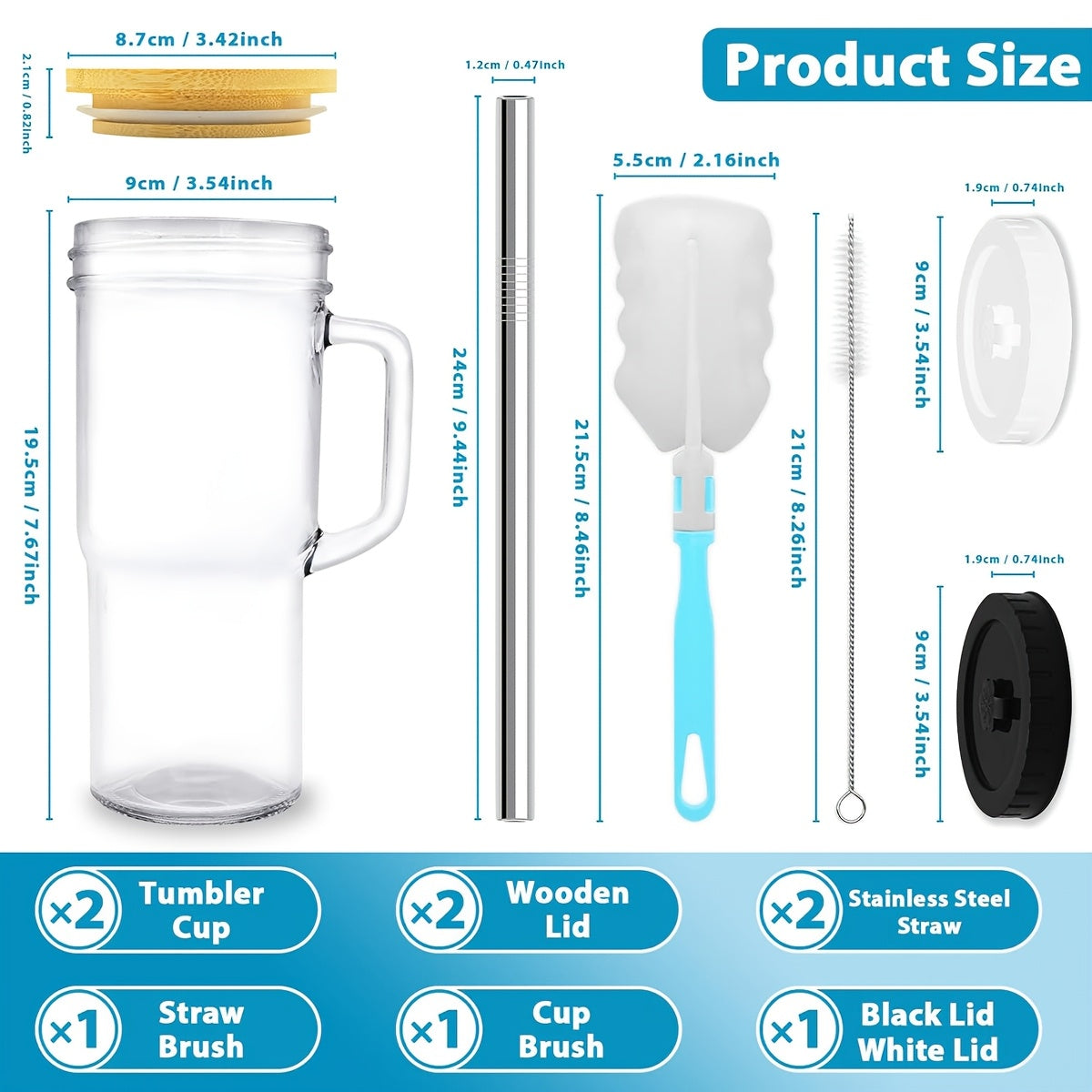 2/4pcs 24oz Glasses with Lids And Straws - Wide Mouth Glasses with Bamboo Lids And Straws, Iced Coffee Mugs, Cold Drink Mugs, Beer Mugs.