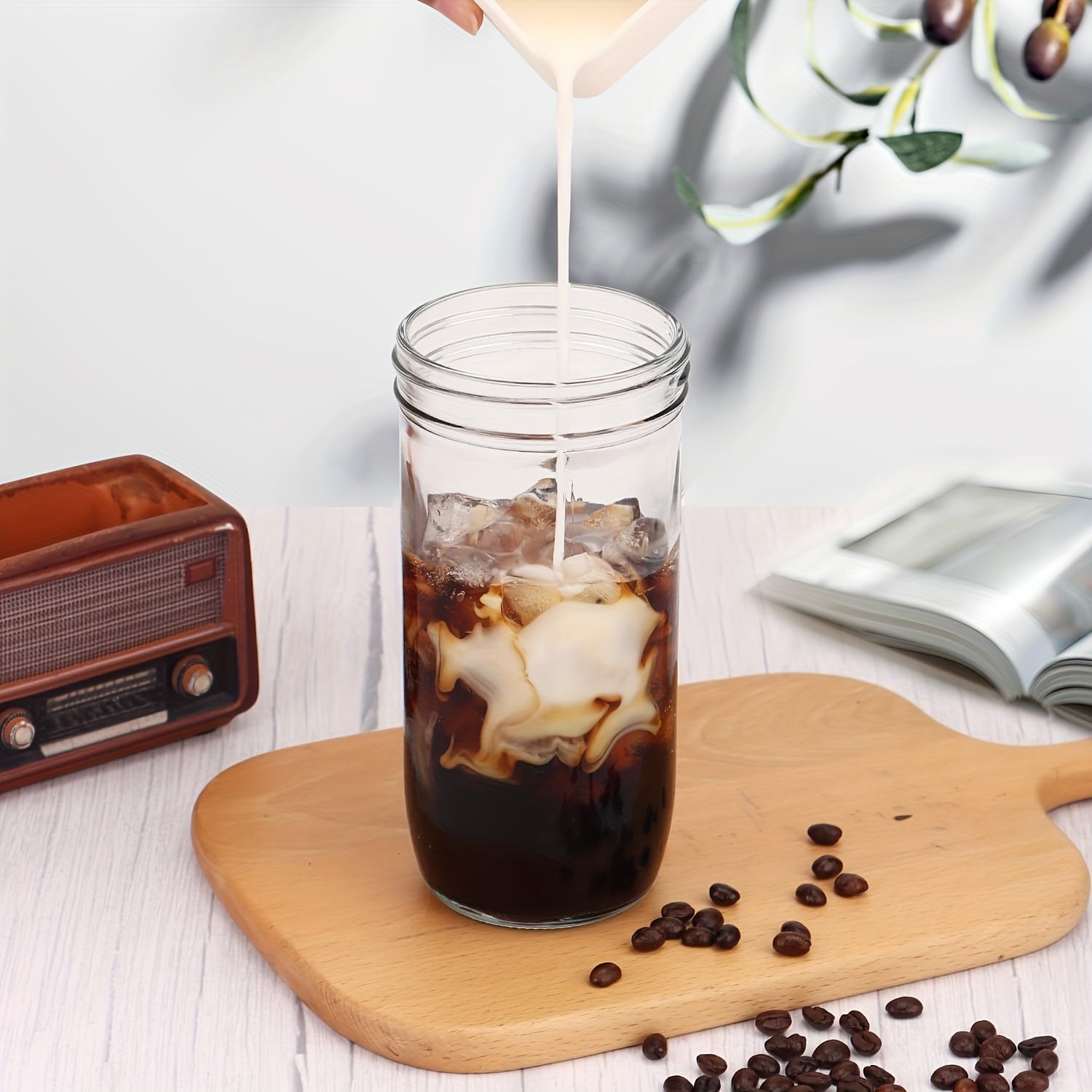 4pcs Reusable Glass Tumblers with Lids & Straws - 24oz Oval-Shaped Cups for Smoothies, Iced Coffee, Sun Tea - Durable, Hand Wash Only, Perfect for Parties & Home Use, Party Drinkware | Modern Tumbler Design | Durable Glassware, Glass Tumblers for Drinks