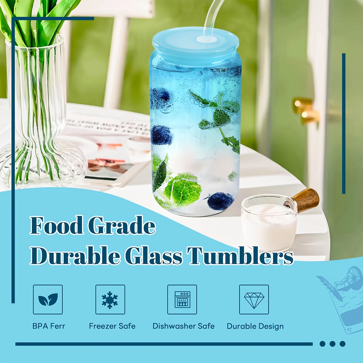 12 Packs 16 Oz Glass Cups With Acrylic Lids And Straws Can Shaped Glass Iced Coffee Cups With Lids, Gradient Drinking Glasses Cute Tumbler Cup Great For Smoothie Soda Boba Tea Cocktail Beer Gift
