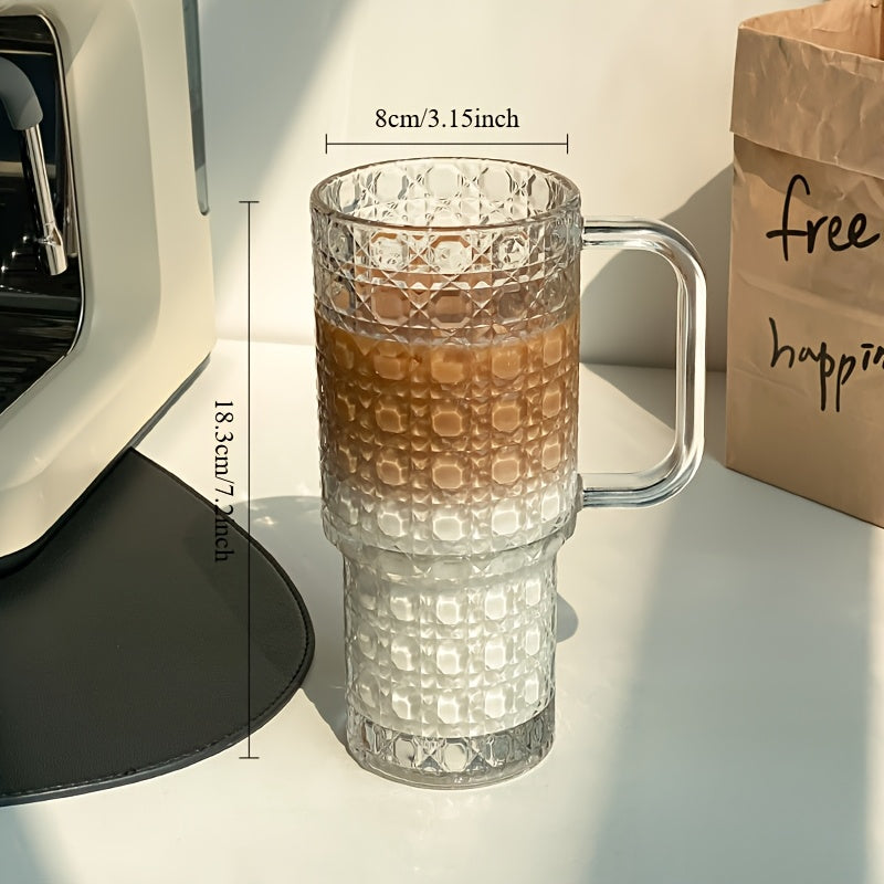 1pc 530ml/18oz Large Capacity Straw Cup with Lid, Stylish INS-Style Summer Iced Coffee Glass Tumbler, Reusable Drinking Cup for Coffee, Tea, Whiskey, Milk, Iced Americano & Latte