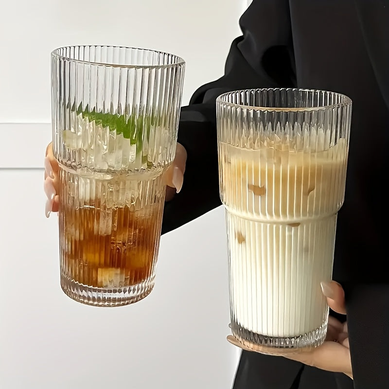 1/2pcs Stylish Striped Glass with Straw And Lid - High-value Glass Holds Approx. 18.6-20.29oz Of Water, Perfect for Coffee, Tea, Iced Milk Americano And Lattes, A Long-lasting Beverage Glass!