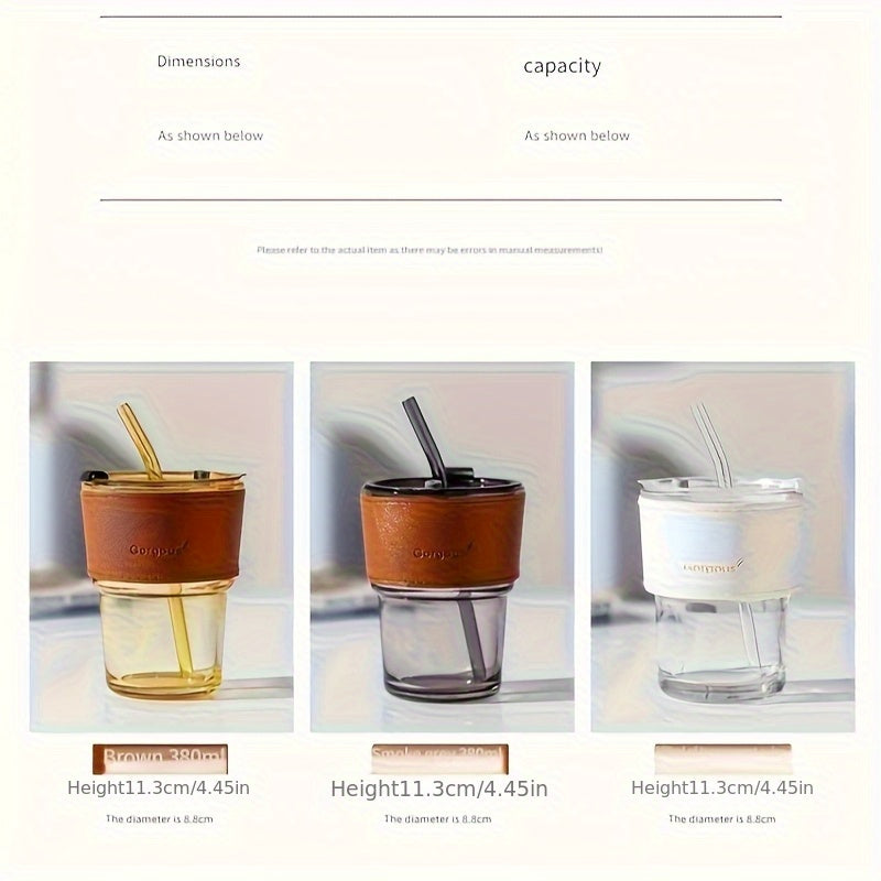 Reusable Glass Water Cup with Lid & Glass Straw - 350ml (12oz) BPA-Free Tumbler, Leakproof for Iced Coffee, Tea, Juice - Dishwasher Safe, for Home, Office, Travel, Christmas Gift,, Local Warehouse, Office Drinkware, Home Beverage Container, Stylish