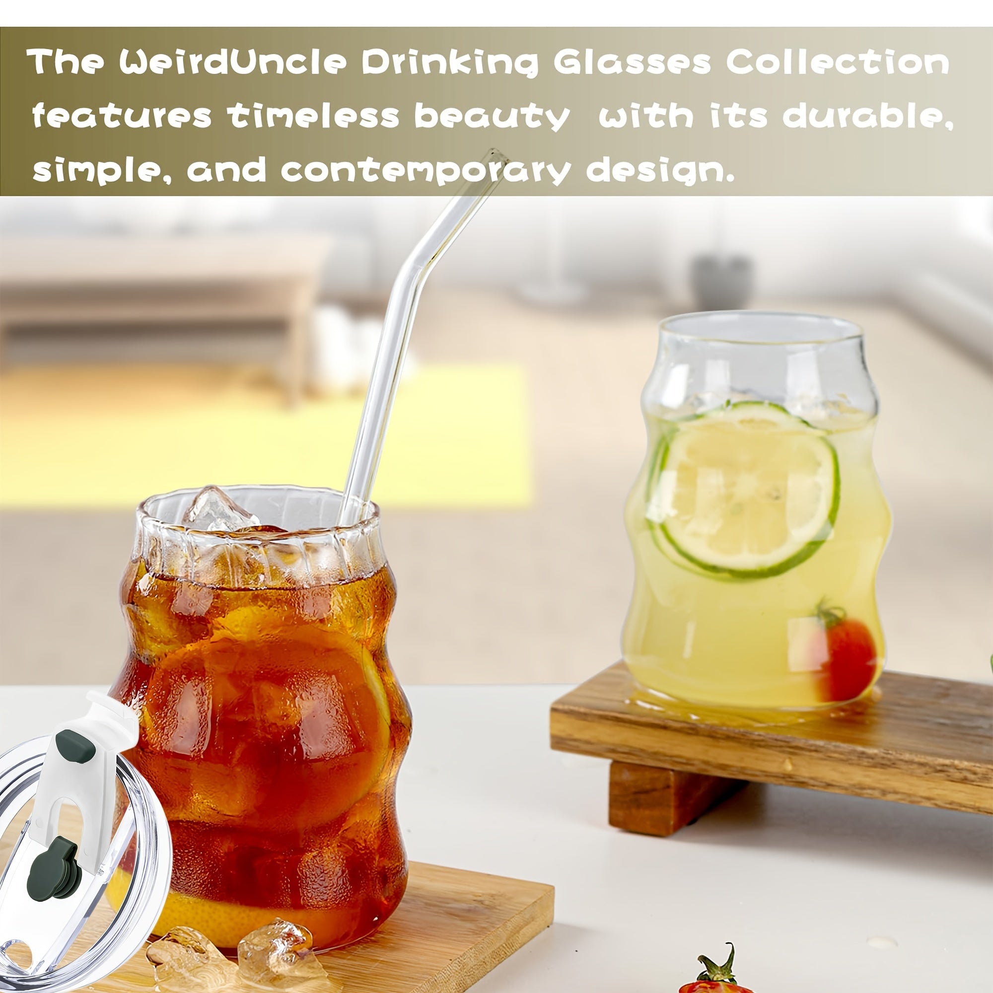 4/6pcs LDQ Ribbed Glass Cups with Straw & Lid - 18oz Wave Design Drinking Glasses for Iced Coffee, Latte, Water, Matcha, Juice - Food-Safe, Leak-Proof, Hand Wash Only, Coffee Accessories, Beverage Serving, Wave Pattern, Natural Style, Hand Wash Safe