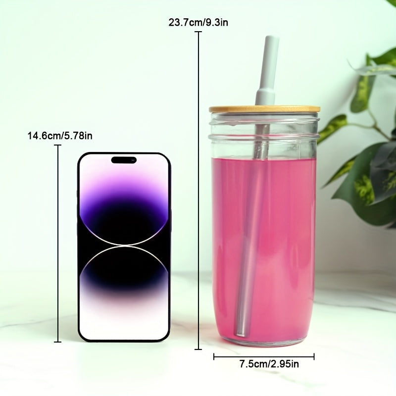 Glass Tumbler with Lids And Straws 2pcs, 24oz Glass Drinking Jars with Lids And Straws, Reusable Wide Mouth Mason Jar Iced Coffee Cup, Smoothie Cup Coffee Travel Mug for Car/Home, Graduation Season