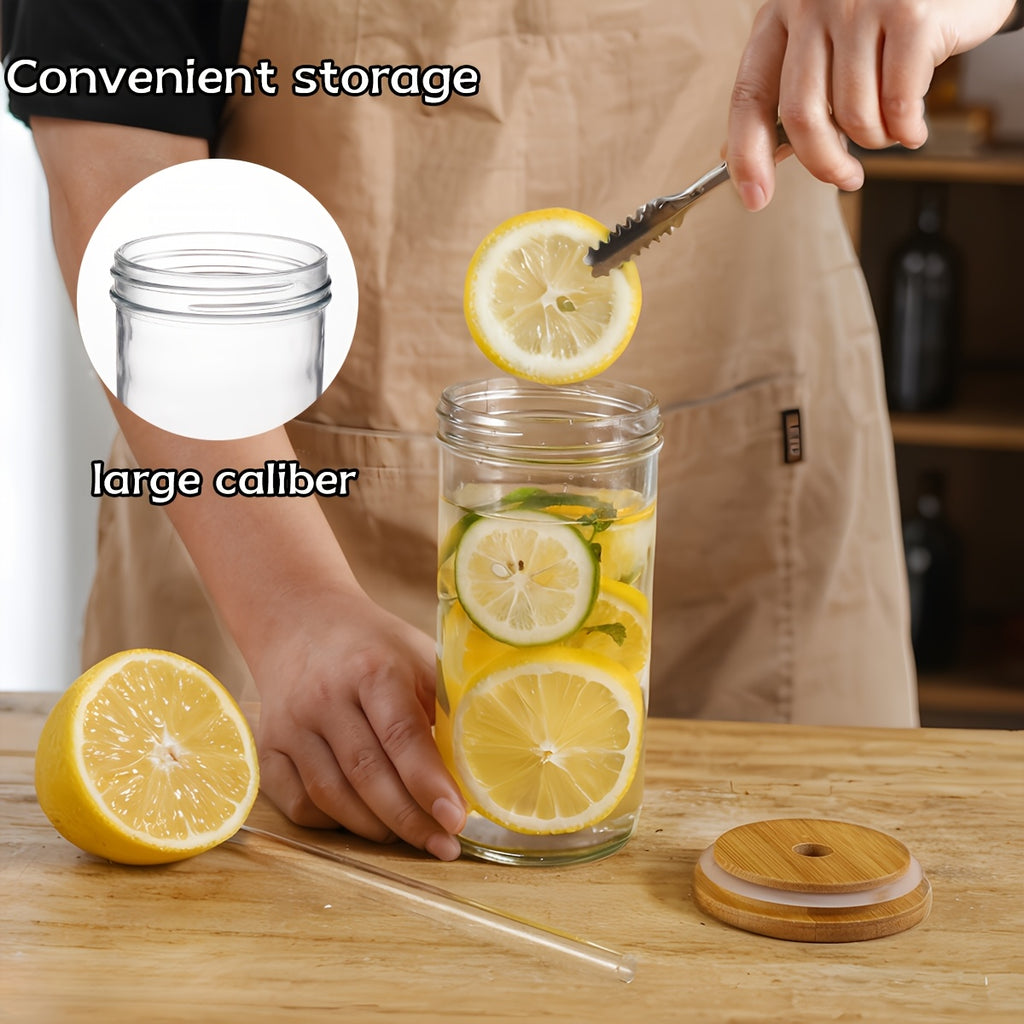 8pcs (4 Cups+4 Lids) Novelty Tableware With Double Lid Design And Glass Straws, Suitable For Yogurt, Tea, Milk, Iced Coffee, Salad As Birthday Gifts For Wives And Mothers, With Straw Cleaning Brush Included