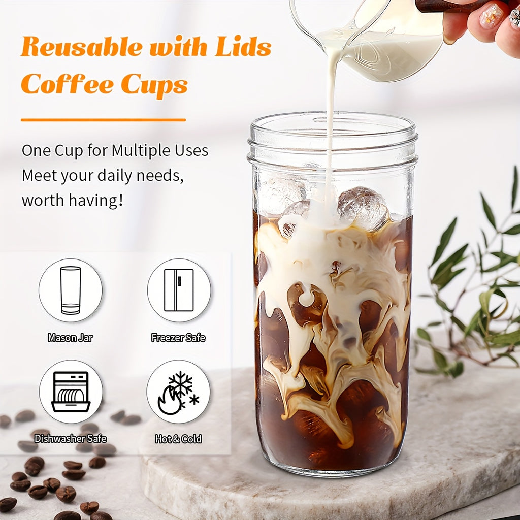 8pcs (4 Cups+4 Lids) Novelty Tableware With Double Lid Design And Glass Straws, Suitable For Yogurt, Tea, Milk, Iced Coffee, Salad As Birthday Gifts For Wives And Mothers, With Straw Cleaning Brush Included