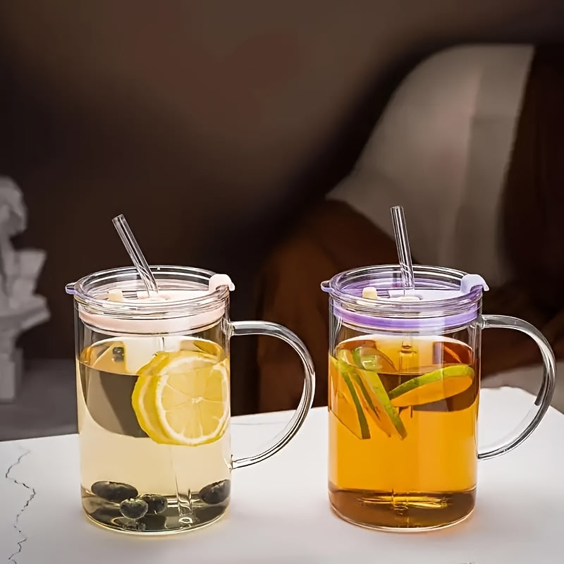2/4 High-capacity Glass Cups, Heat-resistant Household Drinking Cups, Come With Cup Brushes, Straws, And Lids, Available In Multiple Colors