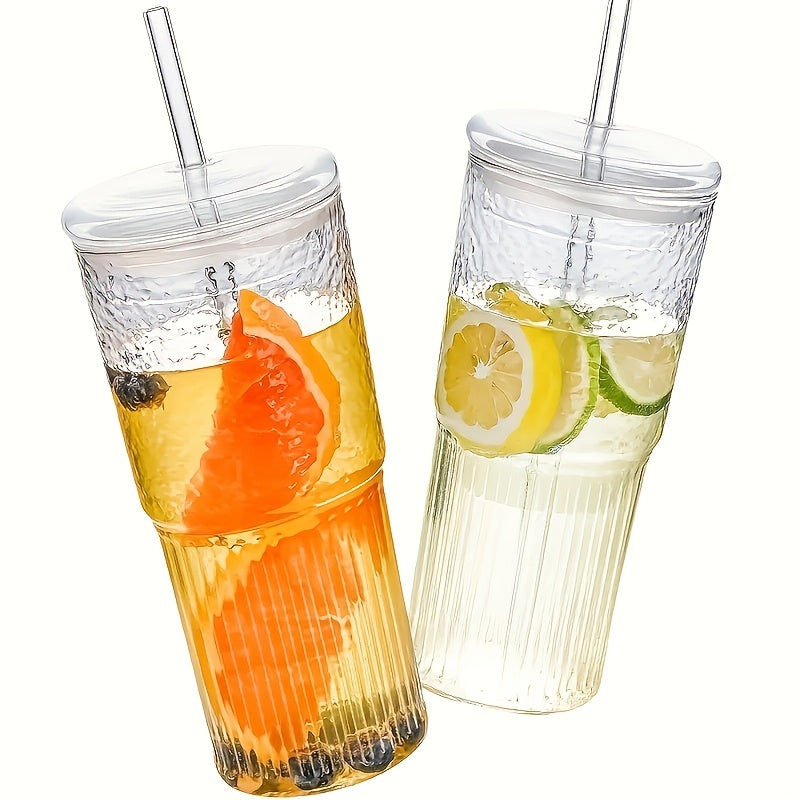 2 Glasses, 650 Ml/22.2 Oz With Lid And Straw - Perfect For Iced Coffee, Smoothies, And Travel - Reusable And Ideal Gift For Women - Christmas Gift