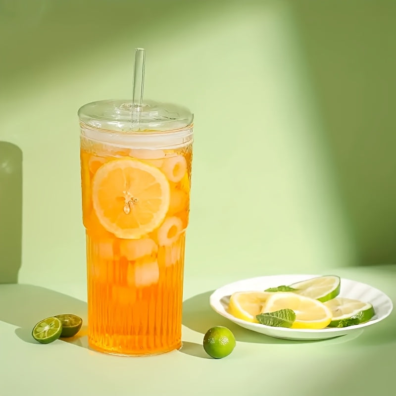 2-Pack Glass Tumbler Set with Lids and Straws, 650ml - Leakproof, Reusable Transparent Drinkware for Iced Coffee, Smoothies - Ideal for Office, Camping, Home Use - Gift-Friendly