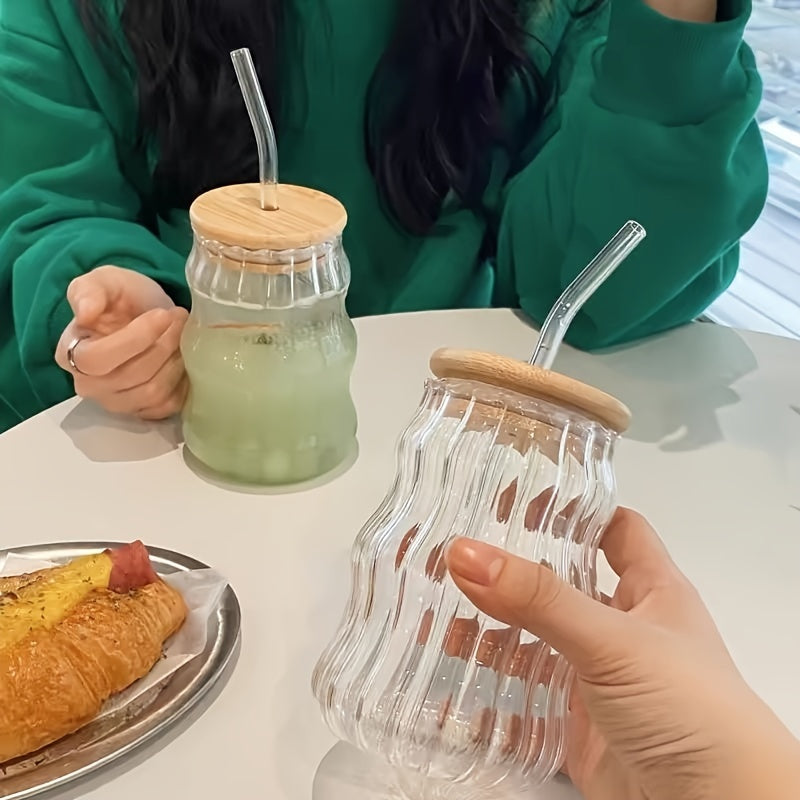 2/4pcs Chubby Cloud-Shaped Glass Drinking Cups with Lids and Straws, Transparent Irregular Glassware for Milk, Iced Coffee, Juice - No Assembly Required