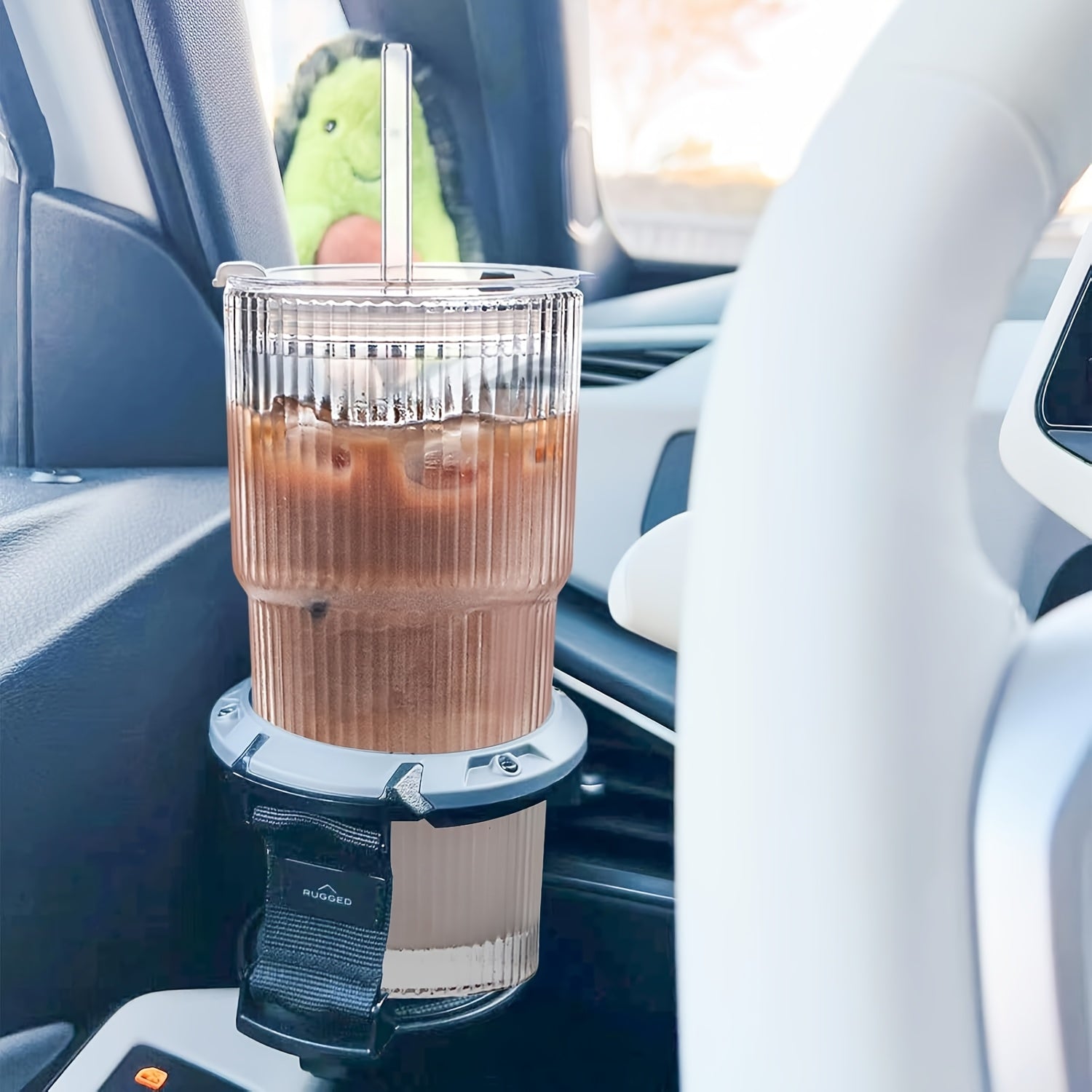 Glassware Set of 2, 600ml/20oz Ribbed Glass Barrel with Lid and Glass Straw, Thickened Glass, Perfect for Iced Coffee, Smoothies, Cocktails and Juices - Elegant and Durable Beverage Vessels