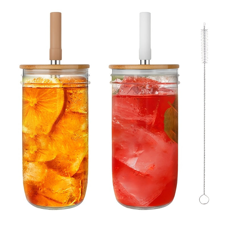 Glass Tumbler with Lids And Straws 2pcs, 24oz Glass Drinking Jars with Lids And Straws, Reusable Wide Mouth Mason Jar Iced Coffee Cup, Smoothie Cup Coffee Travel Mug for Car/Home, Graduation Season