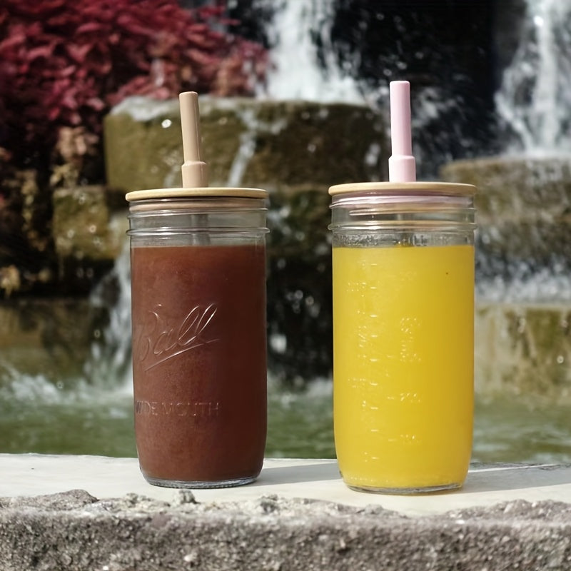Glass Tumbler with Lids And Straws 2pcs, 24oz Glass Drinking Jars with Lids And Straws, Reusable Wide Mouth Mason Jar Iced Coffee Cup, Smoothie Cup Coffee Travel Mug for Car/Home, Graduation Season