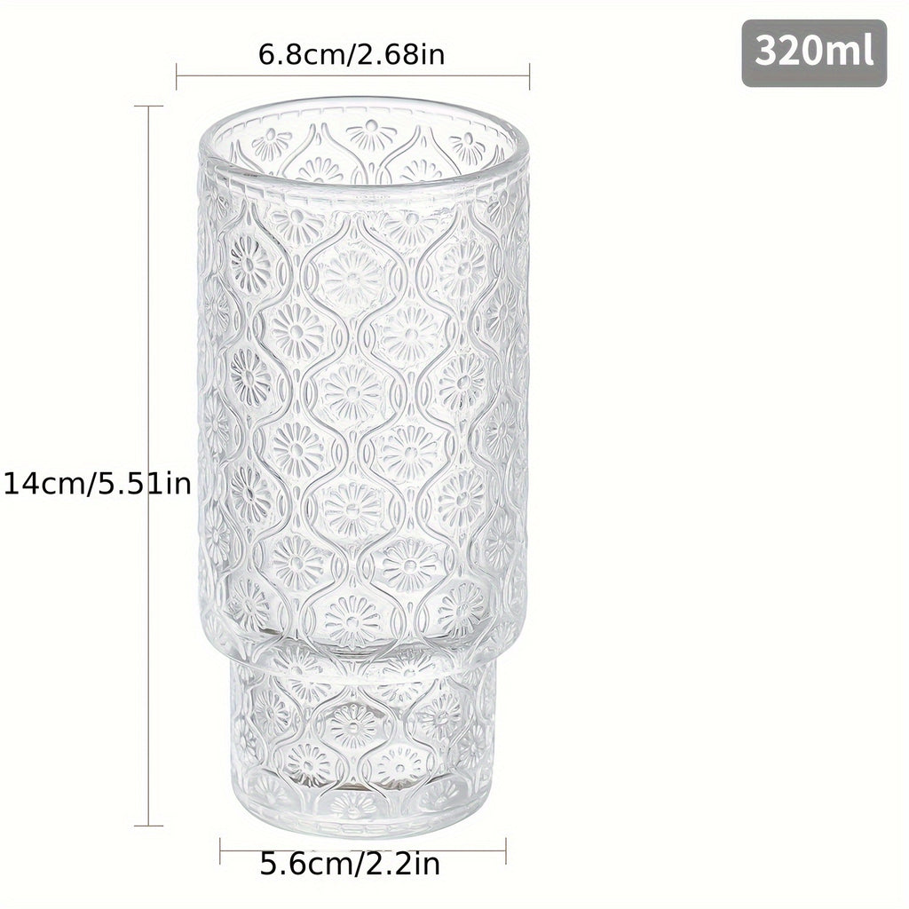 Glass Cups with Lids And Straws 4 Packs, Bamboo Mason Jar Valentines Party Drinking Jars Glasses, 11oz Beaded Glassware, Vintage Glassware Set, Embossed Vintage Drinking Glasses for Beer, Cocktail, Soda, Iced Coffee, Smoothie, Tea, Water