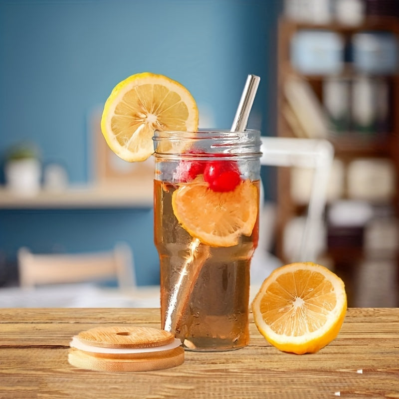 2pcs/4pcs Insulated Glass Cup Cold Drink Cup Slush Cold Drink Glass Straw Cup Water Cup Wooden Lid with Cup Cover Straw Straw Cleaner Home Cold Drink Party Beverage Accessories