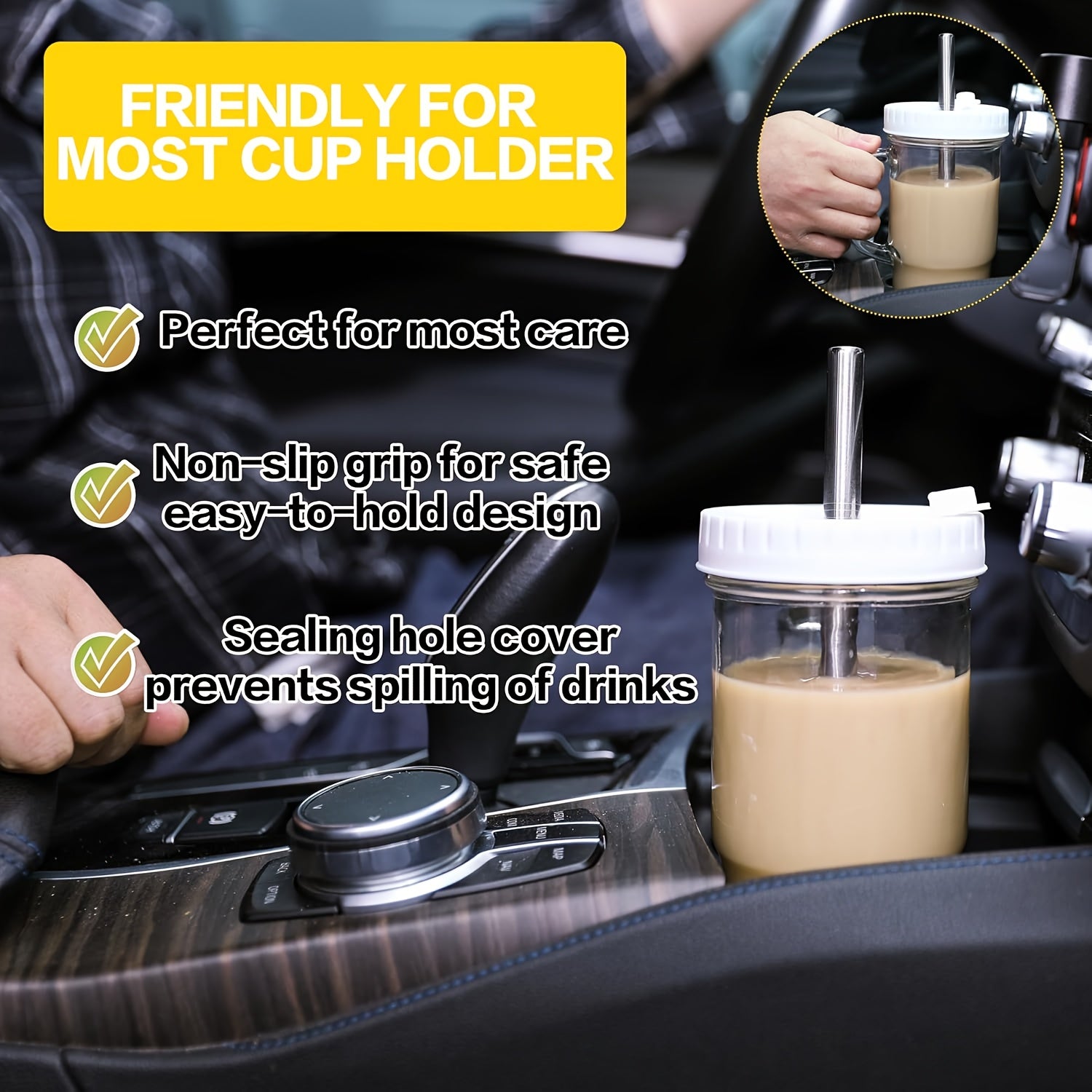2/4pcs Glasses with Lids And Straws 24oz/700ml Mason Jar Beverage Mugs with handles Straw Brush Cup Brush for Iced Tea Or Coffee, Christmas, Halloween, Gift Mugs, Best for Christmas