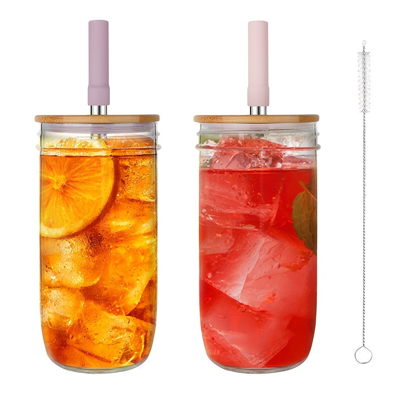 Glass Tumbler with Lids And Straws 2pcs, 24oz Glass Drinking Jars with Lids And Straws, Reusable Wide Mouth Mason Jar Iced Coffee Cup, Smoothie Cup Coffee Travel Mug for Car/Home, Graduation Season